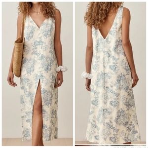 NWT Reformation Monique floral 100% linen midi dress in teacup size XS
